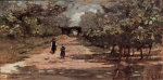 Giovanni Fattori - Peintures - boulevard bordé d'arbres avec deux enfants