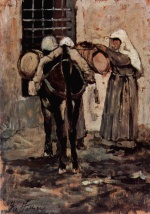 Giovanni Fattori  - Bilder Gemälde - Nonne mit Esel