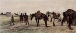Giovanni Fattori  - paintings - Pferde und Bauern in roemischer Landschaft