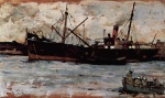 Giovanni Fattori  - paintings - Schiffe in einem Hafen