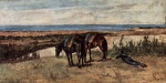 Bild:Soldat mit zwei Pferden am Ufer des Meeres