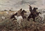 Giovanni Fattori  - Peintures - Deux bouviers à cheval avec troupeau de taureaux