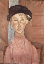 Amadeo Modigliani - Peintures - Jeune fille au chapeau