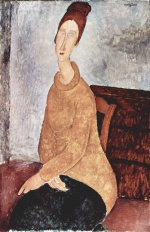 Amadeo Modigliani - paintings - Portrait der Jeanne Hebuterne im gelben Pullover