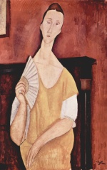 Amadeo Modigliani - paintings - Portrait der Lunia Czechowska mit Faecher