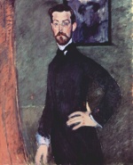 Amadeo Modigliani  - Peintures - Portrait de Paul Alexandre sur fond vert