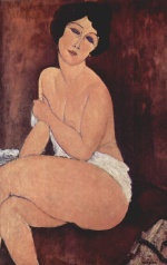 Amadeo Modigliani  - Peintures - Nu assis sur un canapé