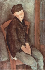 Amadeo Modigliani  - Peintures - garçon assis avec chapeau