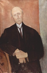 Amadeo Modigliani  - Peintures - Homme assis devant un fond orange