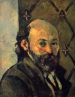 Paul Cezanne  - Peintures - Autoportrait sur une tapisserie couleur olive