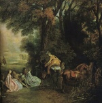 Jean Antoine Watteau - paintings - A halt during the chase