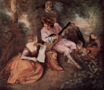 Jean Antoine Watteau - Peintures - La chanson d'amour