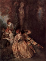 Jean Antoine Watteau - Peintures - Harlequin galant