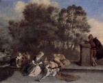 Jean Antoine Watteau - Peintures - Le passe-temps des comédiens italiens