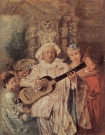 Jean Antoine Watteau - Peintures - La famille de Mezzetin