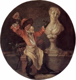 Jean Antoine Watteau - Peintures - La sculpture (Tondo)