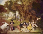 Jean Antoine Watteau - Peintures - Divertissement en plein air 