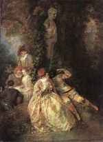 Jean Antoine Watteau - Peintures - Arlequin et Colombine