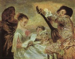 Jean Antoine Watteau  - Peintures - La leçon de musique