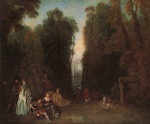 Jean Antoine Watteau  - Peintures - Vue à travers les arbres du parc de Pierre Crozat