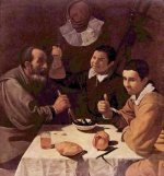 Diego Velazquez - Peintures - Trois hommes à table