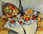 Paul Cézanne  - Peintures - Nature morte avec bouteille et panier de pommes