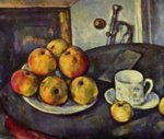 Paul Cezanne  - Peintures - Nature morte avec bouteille et panier de pommes