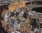 Egon Schiele - Peintures - La rangée de maisons (la ville-île)
