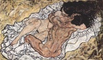 Egon Schiele - Peintures - L'étreinte (Les Amants)