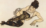 Egon Schiele - Peintures - Femme avec des bas verts