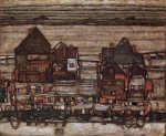 Egon Schiele - Peintures - Maisons avec cordes à linge ou Le faubourg