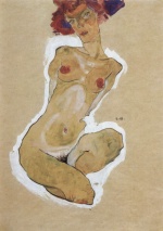 Egon Schiele - Peintures - nu féminin accroupi