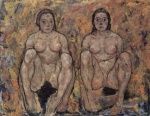 Egon Schiele - paintings - Hockendes Frauenpaar