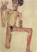 Egon Schiele - Peintures - Nu à genoux (Autoportrait)