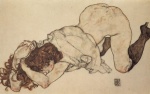 Egon Schiele - Peintures - Jeune fille à genoux, appuyée sur ses coudes