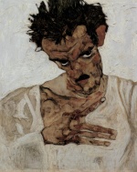 Egon Schiele  - Peintures - Autoportrait avec la tête en bas