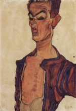 Egon Schiele  - Peintures - Autoportrait (grimaçant)