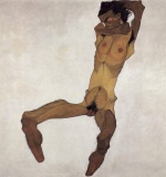 Egon Schiele  - Peintures - Nu masculin assis