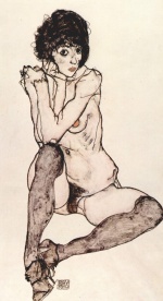 Egon Schiele  - Peintures - Nu féminin assis