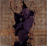 Egon Schiele  - paintings - Stilisierte Blumen vor dekorativem Hintergrund (Stillleben)