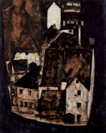 Egon Schiele  - Peintures - Ville morte ou ville sur une rivière bleue