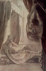 Johann Heinrich Füssli - Peintures - Brunhilde  observe Gunther