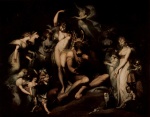 Johann Heinrich Fuessli - paintings - Die Elfenkoenigin Titiana streichelt den eselkoepfigen Zettel