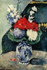 Paul Cezanne  - Bilder Gemälde - Stillleben (Delfter Vase mit Blumen)