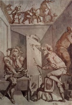 Johann Heinrich Füssli - paintings - Ein Maler mit Brille zeichnet einen Narr
