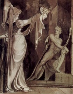 Johann Heinrich Füssli  - paintings - Kriemhild zeigt Hagen den Haupt Gunthers