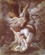 Johann Heinrich Füssli  - Bilder Gemälde - Reiter von Riesenschlange überfallen