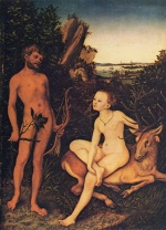 Lucas Cranach - Bilder Gemälde - Apollo und Diana in waldiger Landschaft