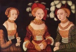 Lucas Cranach - Peintures - Portrait des duchesses Sybille, Emilla et Sidonia