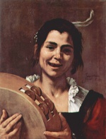 José de Ribera  - Peintures - Jeune fille avec tambourin